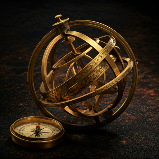Antique brass astrolabe and compass — Heirloom methodology