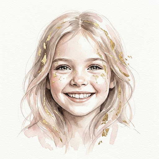 A radiant young girl, watercolor portrait — Heirloom